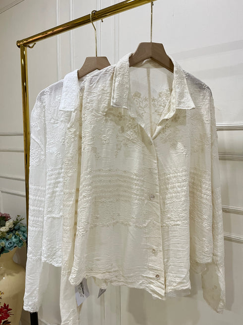 Cotton Embroidered Collar Down Shirts